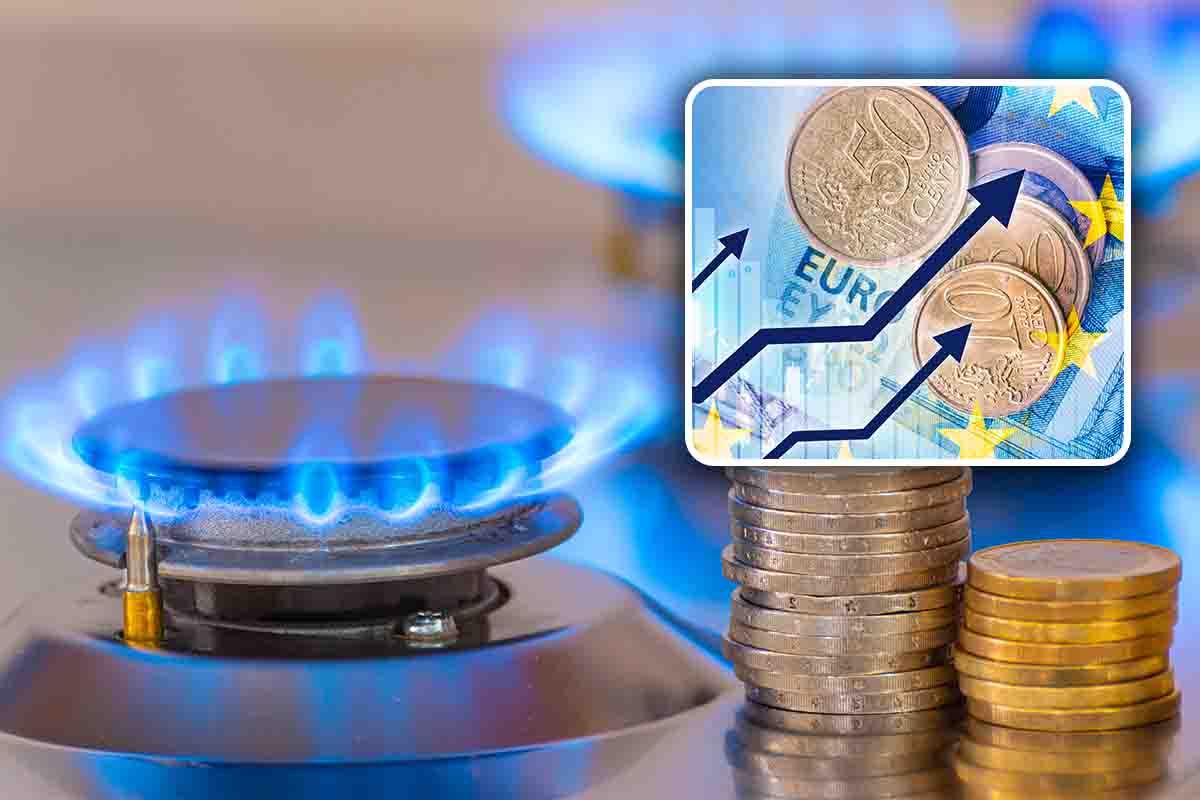 fornello gas, euro con frecce in su