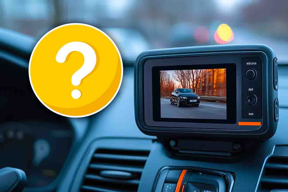 dashcam installata su cruscotto e punto di domanda