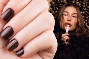 Mocha Mousse nail art e Hailey Bieber